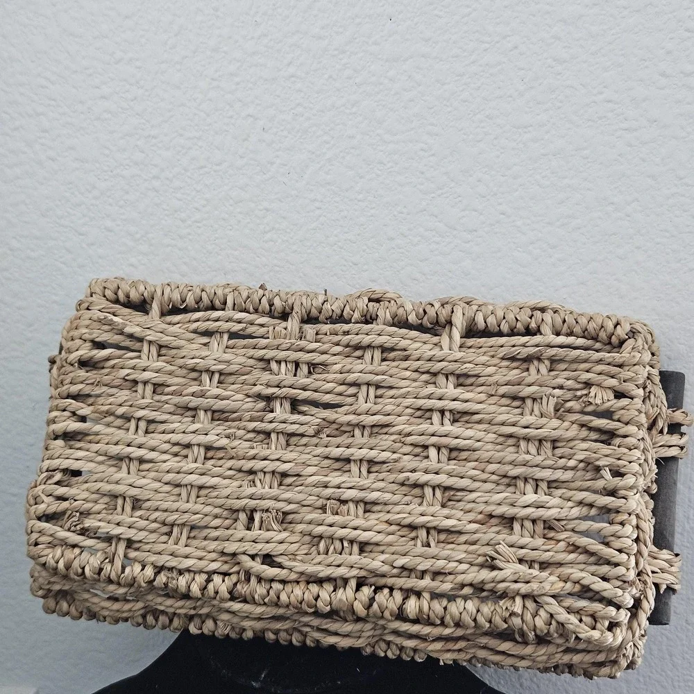 Vintage‎ wood braided serving tray with handles napkin basket